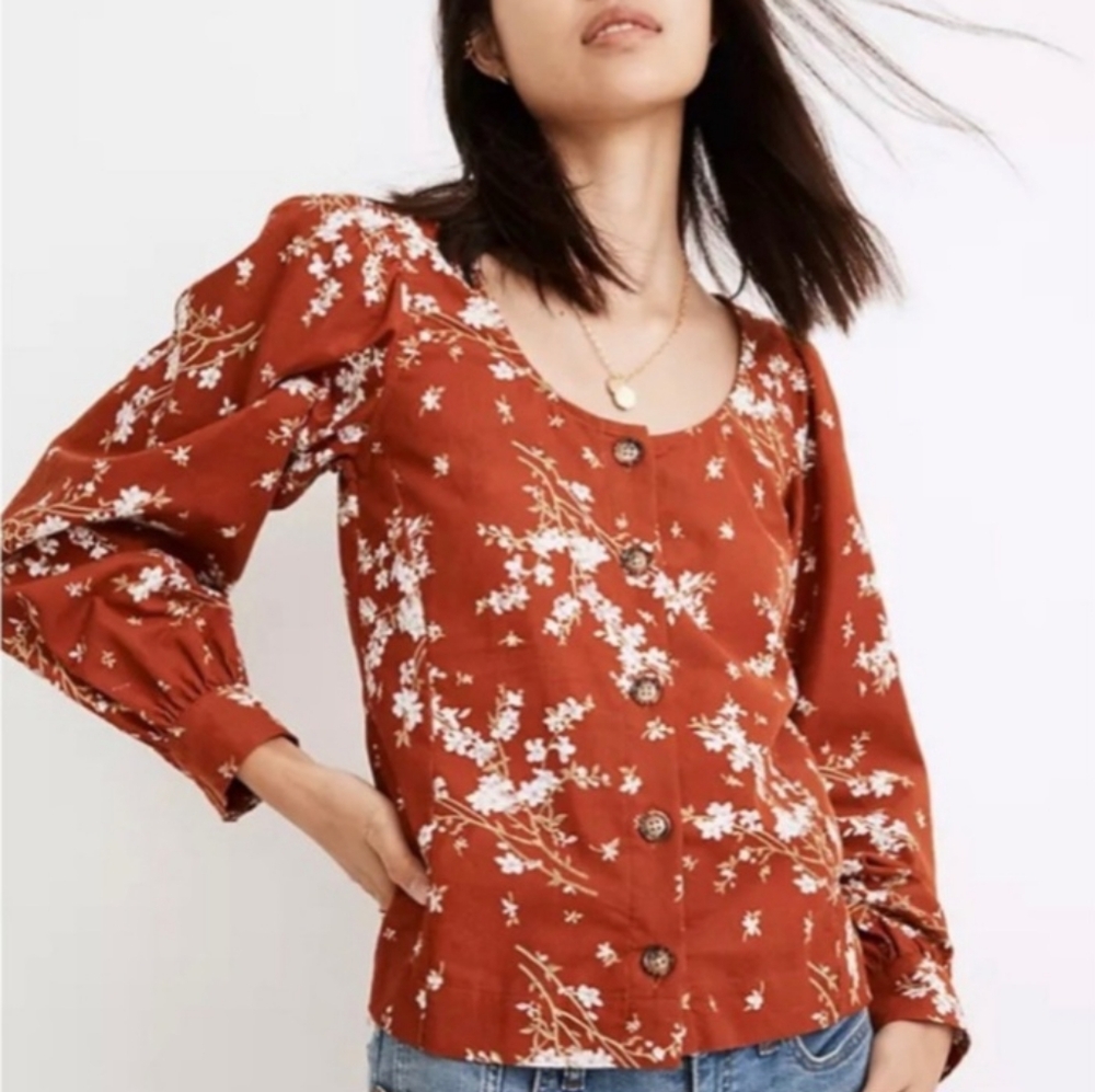 Madewell Rust Floral Button-Front Blouse